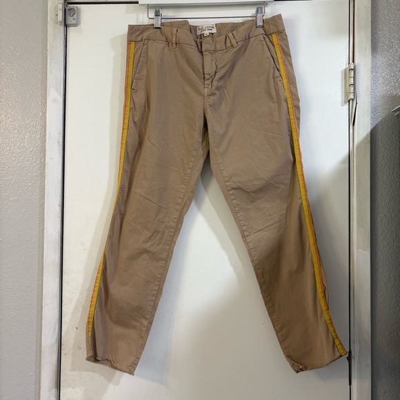 Nili Lotan East Hampton Side Stripe Tape Crop Pants Khaki Tan Preppy Cotton 10 - Picture 5 of 13